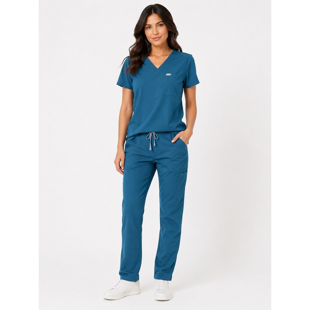 Figs Scrub Set Women XS/S Teal Blue V Neck Top Cargo Jogger Pant Medical Uniform